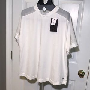 Satva Adrit Mesh Panel Tee XL 100% Organic Cotton White Short Sleeve NWT